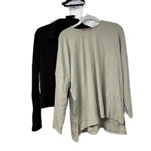 Chic Women’s Bundle 1X Black, Green & White Long Sleeve Ribbed Tops